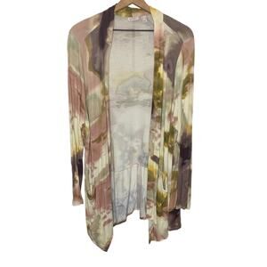 LOGO LORI GOLDSTEIN Women's PLUS 1X Open Cardigan Pastel Watercolor Print